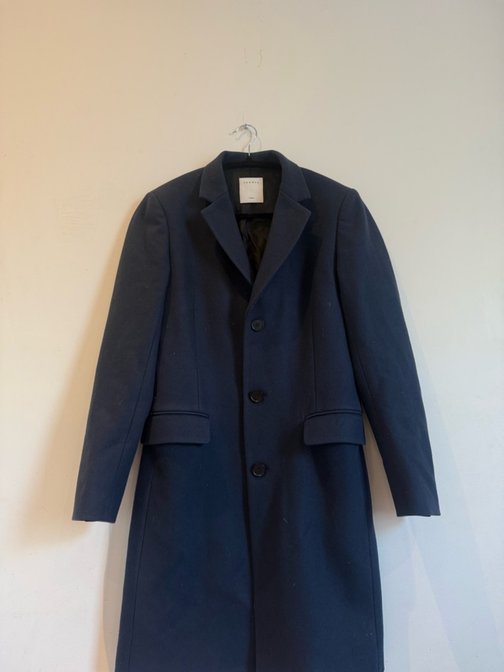 Sandro Men's Navy Single-Breasted Wool Pea Coat